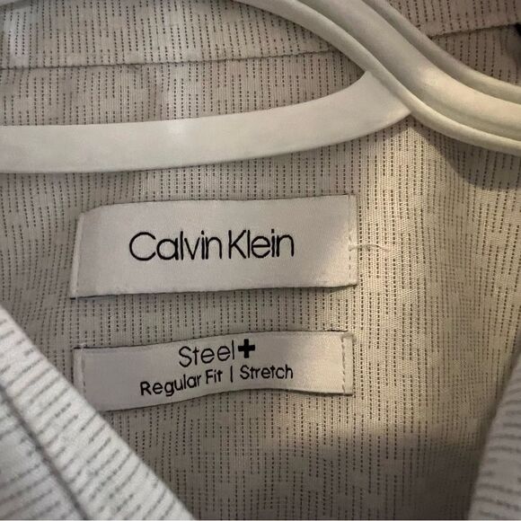 Calvin Klein Steel Regular Fit White Print Dress Shirt Men’s 15 1/2 32/33 (L) - Picture 4 of 6